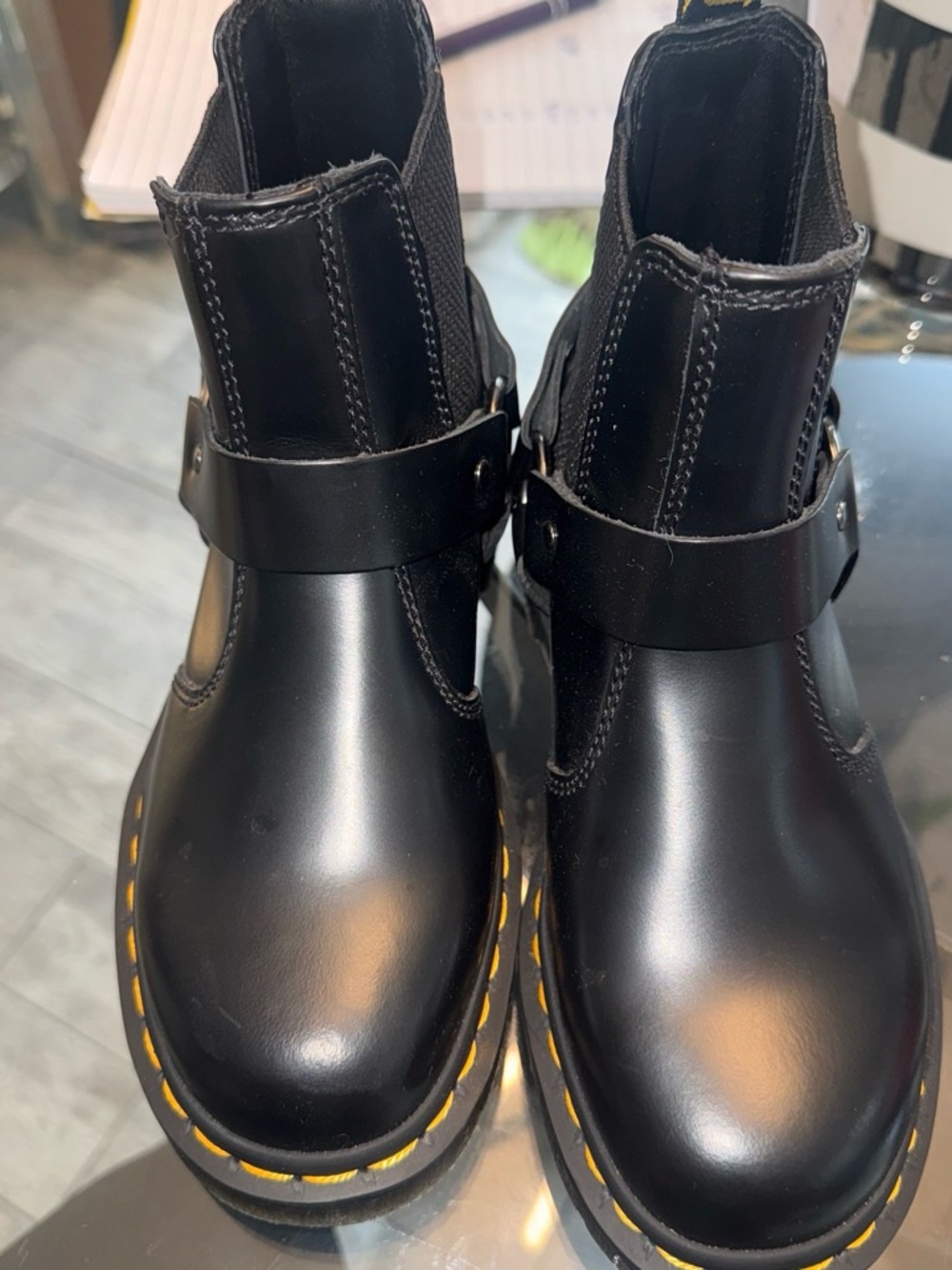 Dr. Martens Black Chelsea Boots with Yellow Stitching